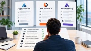 Home 7 Professionista confronta tre web agency valutando competenze, preventivi, accessi e proprietà